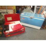 A Benina cased sewing machine and a coolbox. (2)
