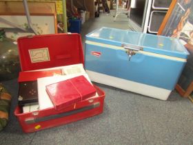A Benina cased sewing machine and a coolbox. (2)