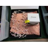 A pair of Finesse pink lustre finish stud earrings, and a five strand pearl effect necklace.