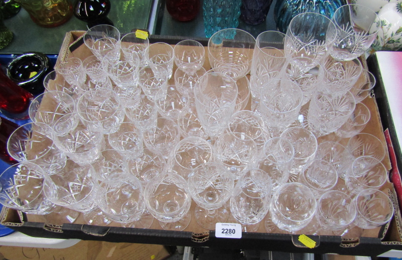 A selection of various drinking glasses, wine glasses, tumblers, sherry glasses, etc. (1 box)