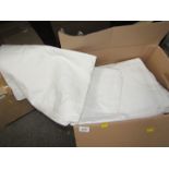 Various white sheets and table linen. (1 box)
