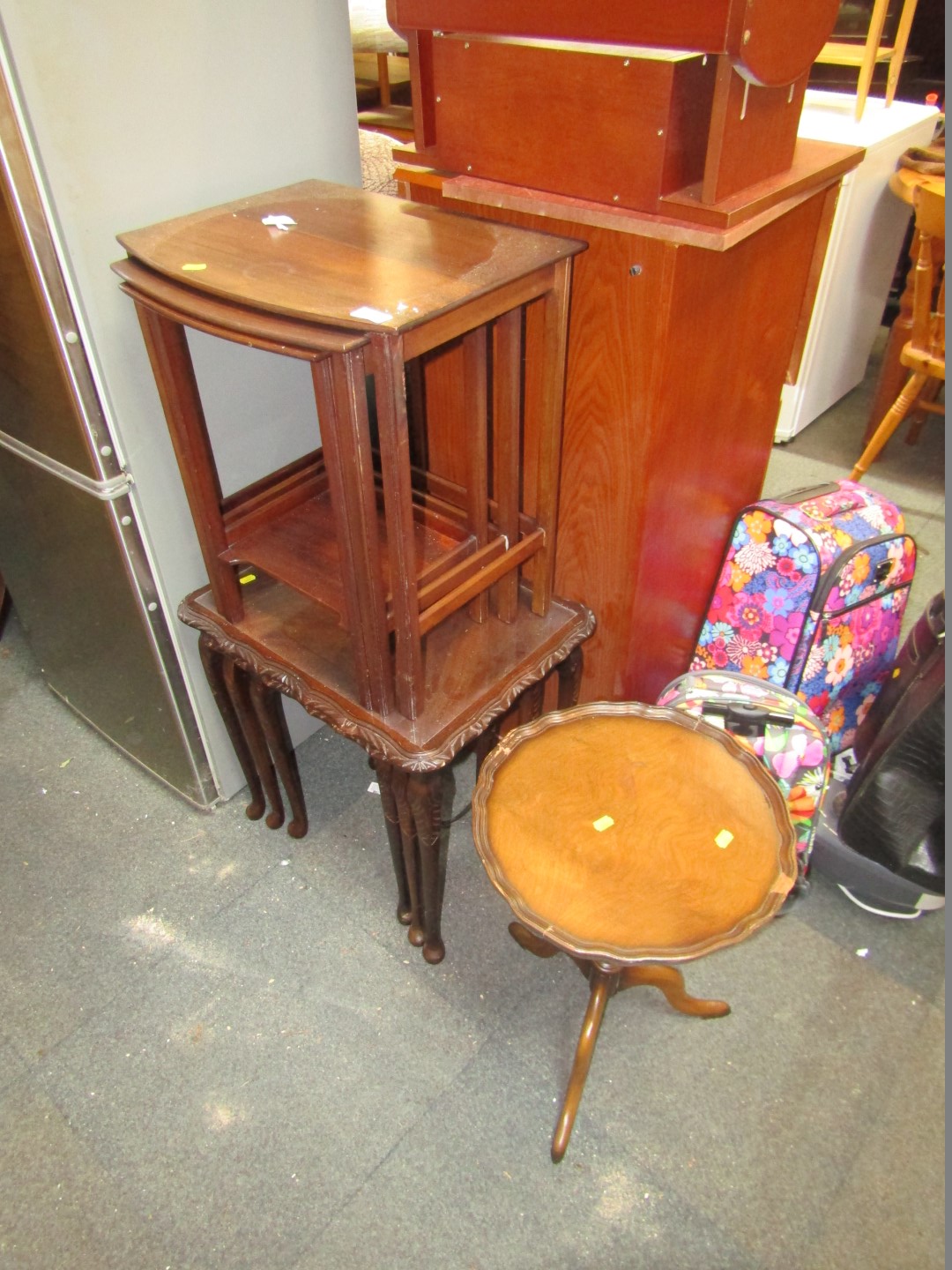 Two mahogany nests of tables, and a reproduction wine table. (3, AF)