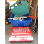 Various tools, to include Quicksilver twin thread wood screws, Black and Decker sander, Bosch drill,