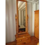 A pine cheval mirror, with single drawer to base.
