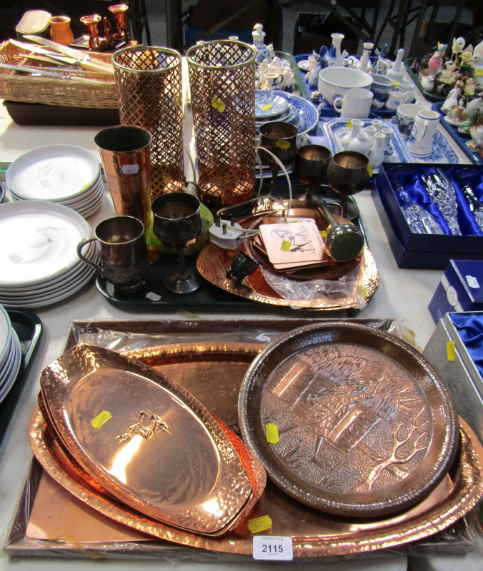 Various Rhodesian brass and copper wares, comprising placemats, serving trays, Arts and Crafts