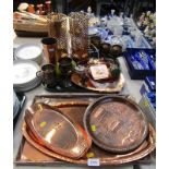 Various Rhodesian brass and copper wares, comprising placemats, serving trays, Arts and Crafts