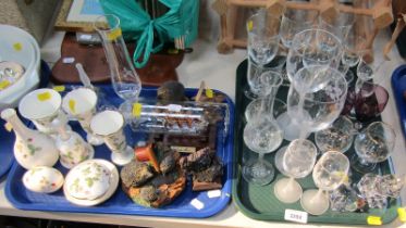 Various glassware, comprising Princess House German crystal animal ornaments, drinking glasses, ship