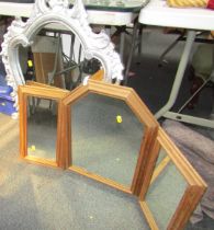 A silvered wall mirror and a three sectional dressing table mirror. (AF) (2)