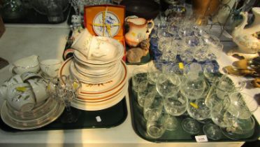 Household china and glassware, including drinking glasses, part tea wares, cat ornament, shoe,
