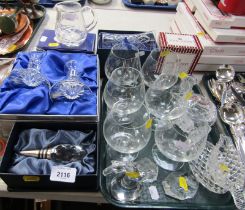 Assorted glassware, comprising a pair of Royal Doulton crystal dwarf candlesticks, a Royal Doulton