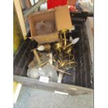 Various brass ceiling lights, brass candlestick, etc. (1 box)