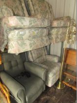 A taupe reclining armchair and three floral armchairs. (4)