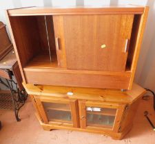 A corner pine television stand and hi-fi cabinet. (2)