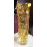 A Whitefriars style vase, of amber tinted cylindrical form, with moulded bark work decoration,