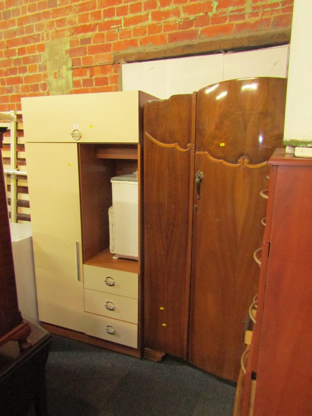 Assorted bedroom furniture, comprising a 1950s walnut single wardrobe and dressing table, a modern