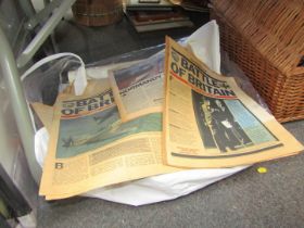 A group of WWII newspaper cuttings, scroll posters, war related papers, etc. (1 bag)