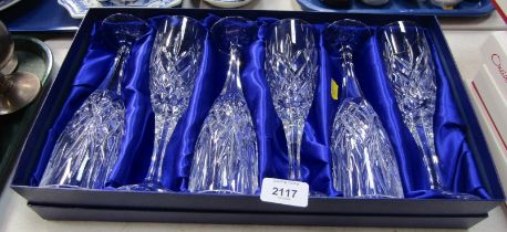 A cased set of six Royal Doulton champagne flutes.