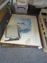 Various pictures and prints, including After Alkin hunting scene, an owl print After Two's Company
