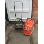 A Flymo 380 electric mower and a Challenge hand push cylinder mower, model GT5614. (2)