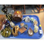 Decorative wares, comprising cat animal ornaments, Bambi Sylvac deer, Brazillian pottery, ashtray,