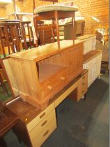 A pine television stand, with single drawer and cupboard, a retro style dressing table, and a