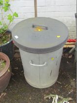 A galvanised bin, with rubber lid.