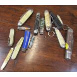 A collection of penknives, comprising mother of pearl and stainless steel handled, one horn handled,