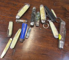 A collection of penknives, comprising mother of pearl and stainless steel handled, one horn handled,
