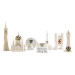 A collection of crested china, buildings to include Micklegate Bar York, Blackpool tower, St Paul's