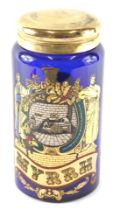 A reproduction blue and gilt glass chemist jar, made for The Royal Pharmaceutical Society of Great B