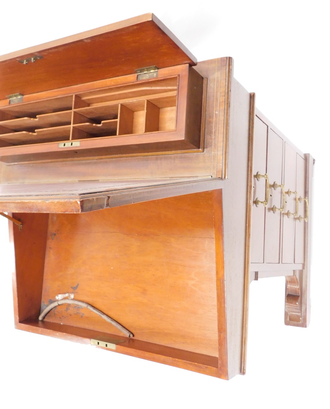 An Edwardian mahogany and satinwood cross banded Davenport, the top with a hinged letter compartment - Image 3 of 4