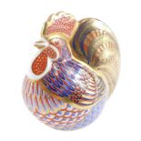 A Royal Crown Derby cockerel paperweight, on moulded base with silver stopper, 10cm high.