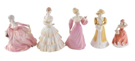 Five Coalport ladies, comprising ladies of fashion Polly, Affection, Anthea, and Laura, and a miniat