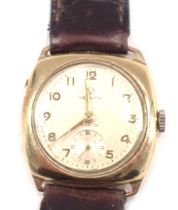 A Verity 9ct gold cased gent's wristwatch, the square set dial with circular dial and silvered back,