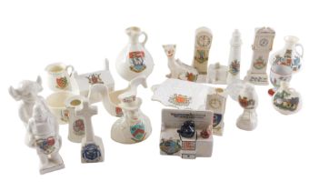 A quantity of crested china, to include a Goss Norwegian horse shaped beer bowl, other Goss vessels,