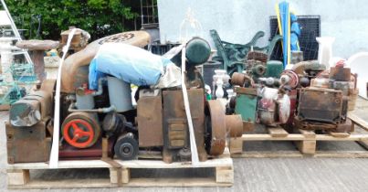 A quantity of partial petrol engines and parts, to include one stamped Petter England, etc. (3 palet