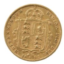 A Queen Victoria shield back half gold sovereign, dated 1892.