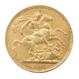 An Edward VII full gold sovereign, dated 1905.