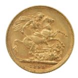 A Queen Victoria full gold sovereign, dated 1899.