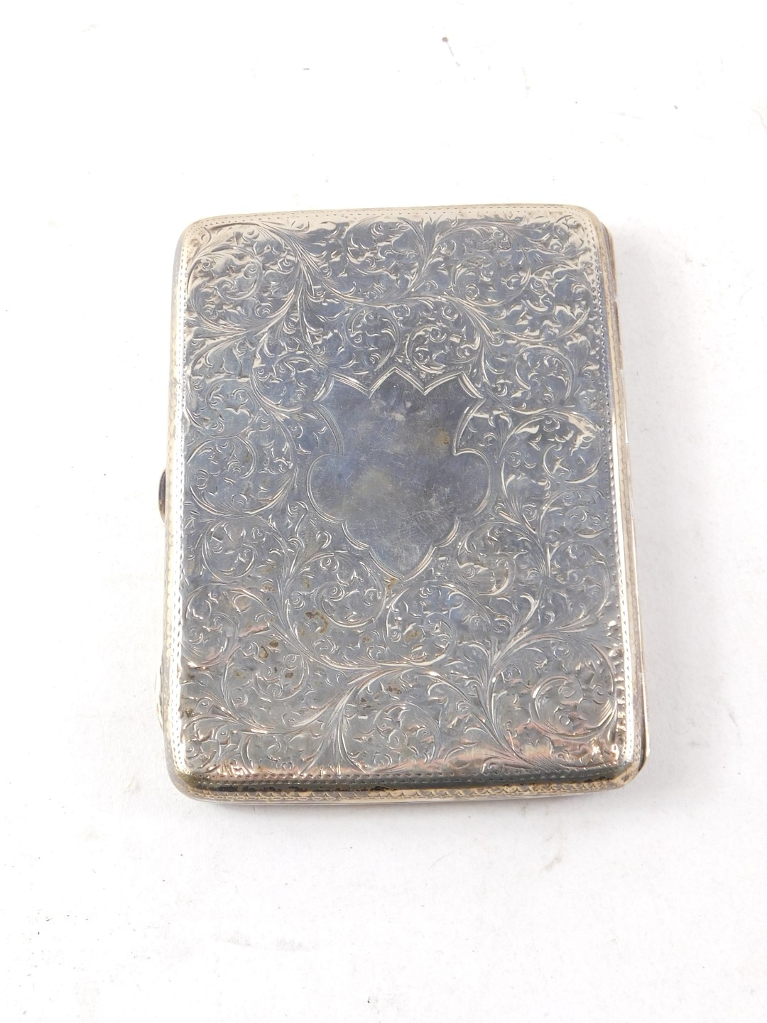 A silver cigarette case, with engraved foliate scroll decoration, hallmarks for Sheffield indistinct - Image 2 of 3