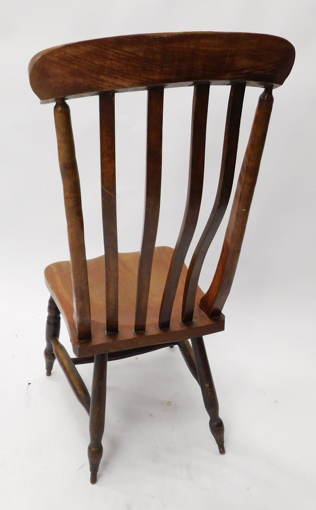 A 19thC beech lath back side chair, with a solid seat, on turned legs with H stretcher. - Image 3 of 3