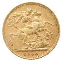 An Edward VII full gold sovereign, dated 1904.