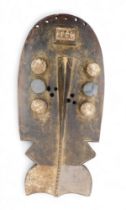 Tribal Art. Grebo/Kru/Krou tribe, a tubular shield mask with pin hole eyes, collected from village n