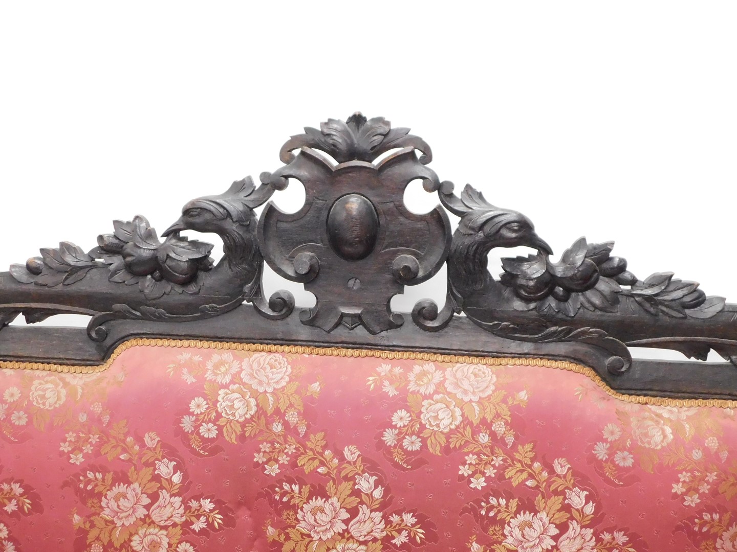 A late 19th/early 20thC ebonised oak sofa, in Carolean style, the high back decorated with scrolls, - Image 2 of 4