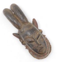 Tribal Art. Baule/Baoule, Mblo portrait mask with large animal horns, collected from village near Ko