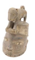 Tribal Art. Yoruba tribe, Gelede mask with lion on top, collected from village near Ise in Nigeria,