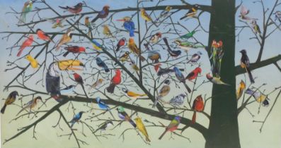 21stC School. Domestic and Exotic Birds, oil on canvas, 80cm x 150cm.
