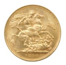 A Queen Victoria full gold sovereign, dated 1896.