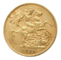 A George V half gold sovereign, dated 1911.