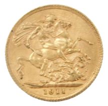 A George V full gold sovereign, dated 1911.